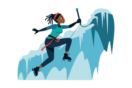 Girl climbing a steep icy mountainのイラスト素材