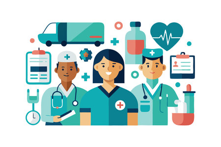 Vector illustration of medical team in hospitalのイラスト素材