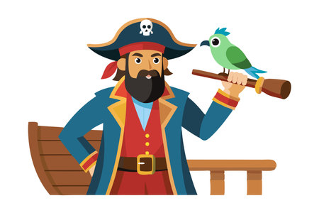 Pirate holding a map on a shipのイラスト素材