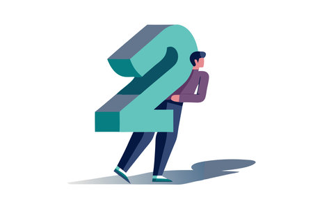 Vector illustration of a person carrying a large number two, symbolizing burden, challenge, or overcoming obstacles creatively.のイラスト素材