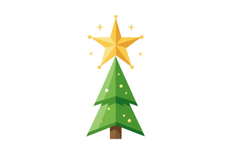 Minimalistic design of a Christmas tree adorned with a golden star, capturing the festive holiday spirit.のイラスト素材