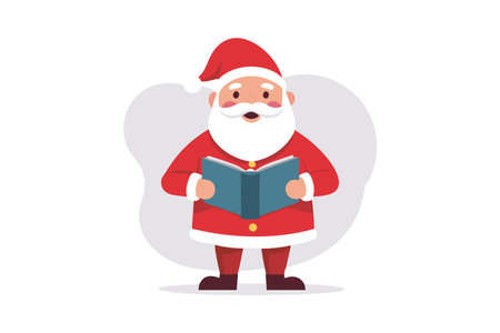 Illustration of Santa Claus dressed in traditional red outfit, holding a book and reading. Perfect for Christmas-related content and festive holiday themes.のイラスト素材