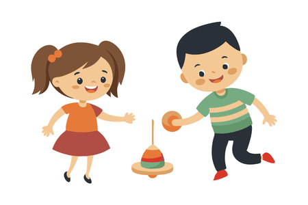 Children playing with toy blocks and stackingのイラスト素材