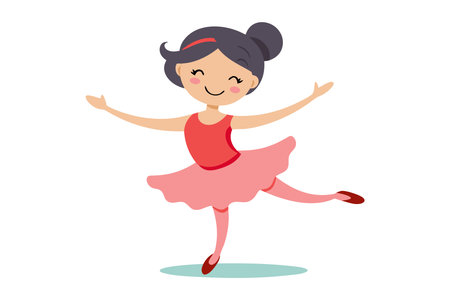 Adorable cartoon ballerina dancing joyfully in a pink outfit, expressing happiness and gracefully posing with a smile.のイラスト素材