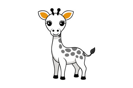 Charming cartoon drawing of a smiling giraffe with big eyes, featuring a cute and friendly design perfect for children's materials or decorのイラスト素材