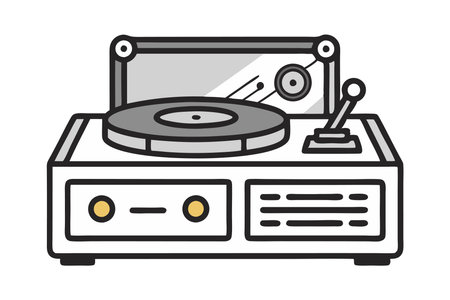 Hand-drawn retro turntable illustration featuring a vintage record player. Perfect for music, nostalgia, and vintage-themed designs.のイラスト素材