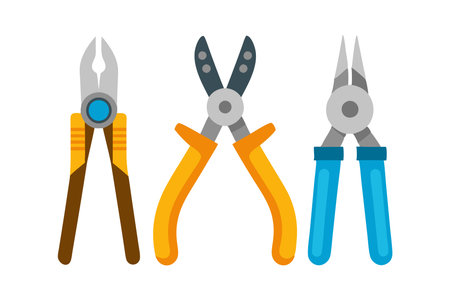 Illustration of different types of pliers including cutting, gripping, and needle nose tools for DIY enthusiasts and professionals.のイラスト素材