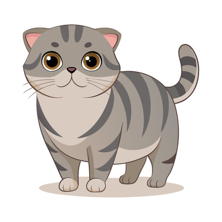 A cartoon cat with a big smile on its face. It is standing on a white background. The cat is looking at the camera and he is happyのイラスト素材