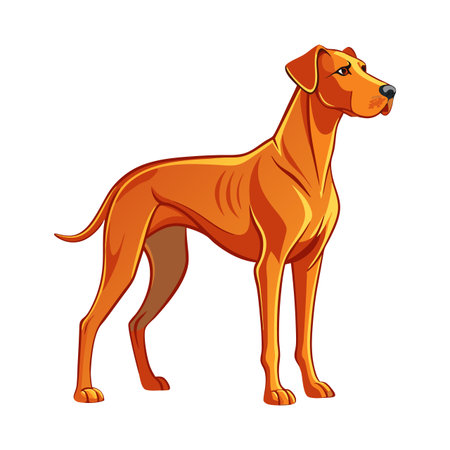A cartoon dog with a big brown nose and a long tail. The dog is standing on a white backgroundのイラスト素材