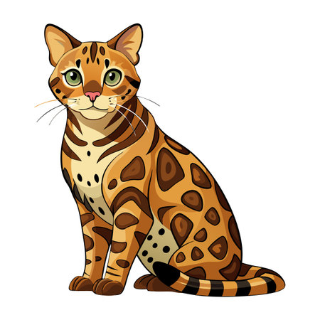 A cat with a green eye is sitting on a white background. The cat has a striped pattern on its furのイラスト素材