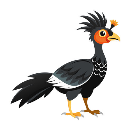 A cartoon bird with a black body and white wings. The bird has a black head and a yellow beakのイラスト素材