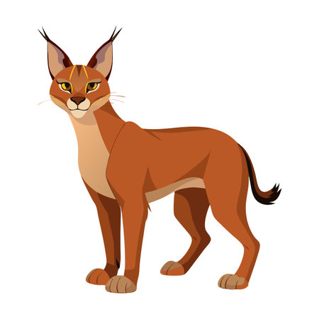 A cartoon cat with a yellow stripe on its face stands on a white background. The cat has a look of determination and focusのイラスト素材