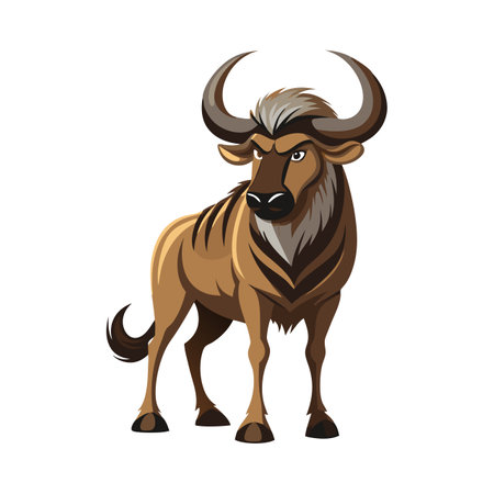 A cartoonish image of a brown and white wildebeest with hornsのイラスト素材
