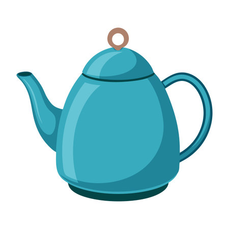 A blue tea kettle with a gold ring on top. The handle is blue and the spout is silverのイラスト素材