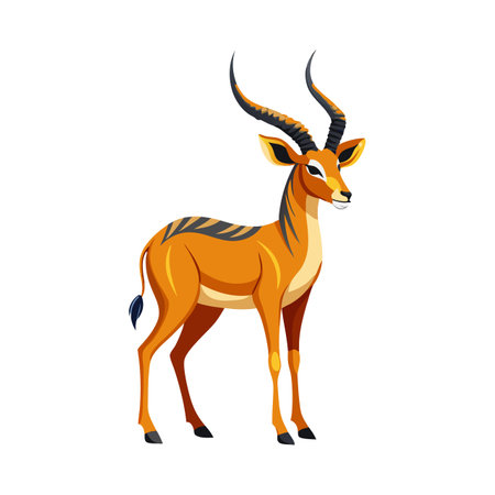 A large, horned animal with a long neck stands on a white backgroundのイラスト素材