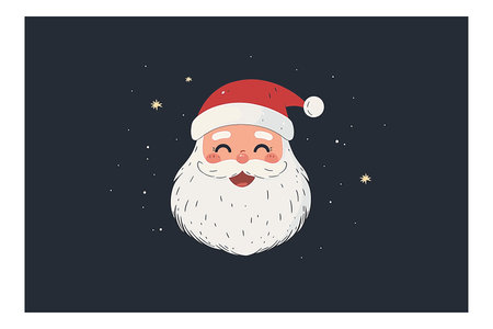 A charming vector illustration of a joyful Santa Claus with a bushy white beard against a dark starry background, capturing the magical spirit of Christmas and holiday cheer.のイラスト素材
