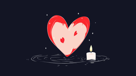 A minimal flat design featuring a heart and candle, perfect for romantic themes.のイラスト素材