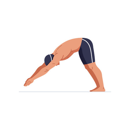 The swimmer transitions from a poised stance to a powerful dive into the water.のイラスト素材