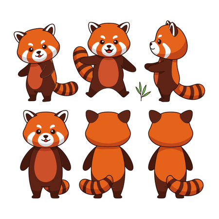 The first frame shows a red panda facing forward, while the second frame depicts it in a playful stance.のイラスト素材
