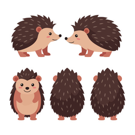 The first frame features a hedgehog facing right, while the second frame showcases it facing left.のイラスト素材