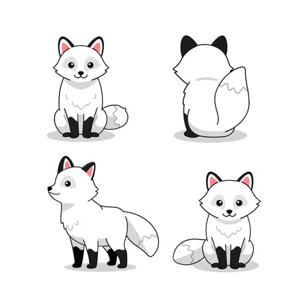 The character transitions from a front view to side, back, and alternate side views showcasing its features.のイラスト素材