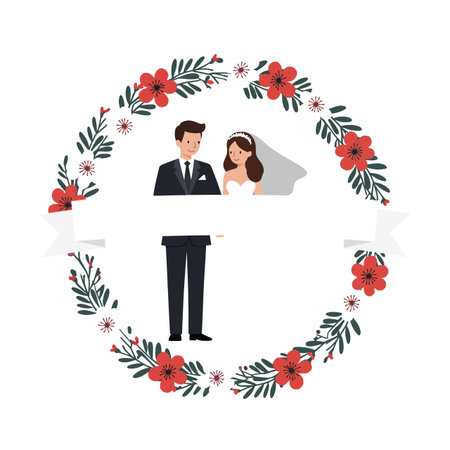 The couple stands together in a floral arrangement.のイラスト素材