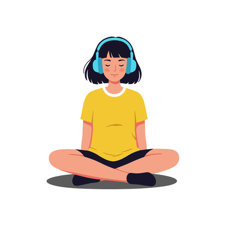The girl shifts from sitting to a serene state.のイラスト素材