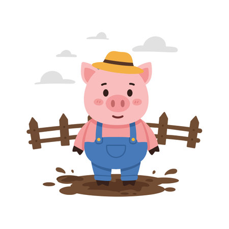 The pig character changes posture between the frames.のイラスト素材