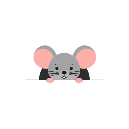 The mouse transitions from hiding partially behind the surface to fully peeking out, enhancing its playful appearance.のイラスト素材