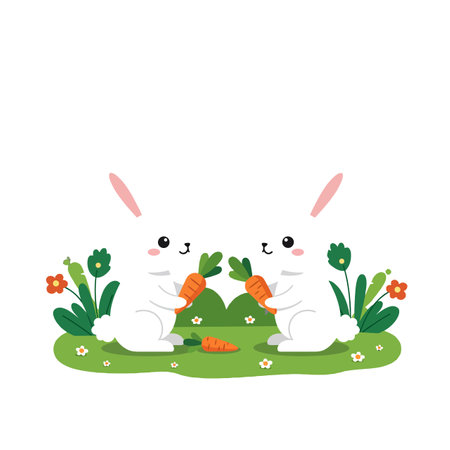 The first frame shows rabbits holding carrots, while the second frame illustrates them happily interacting.のイラスト素材