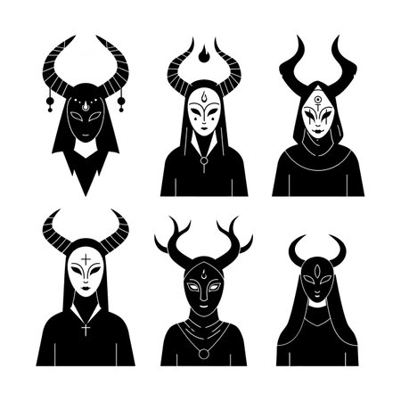 The transition shows variations in horn styles and facial expressions among the characters in each frame.のイラスト素材