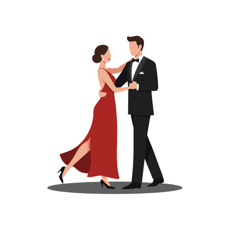 The couple transitions from a casual stance to a dance pose.のイラスト素材