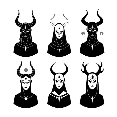 The first frame shows simpler horn designs, while the second introduces more elaborate details in the characters.のイラスト素材