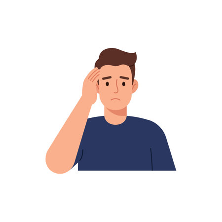 The man shows visible discomfort from a headache.のイラスト素材