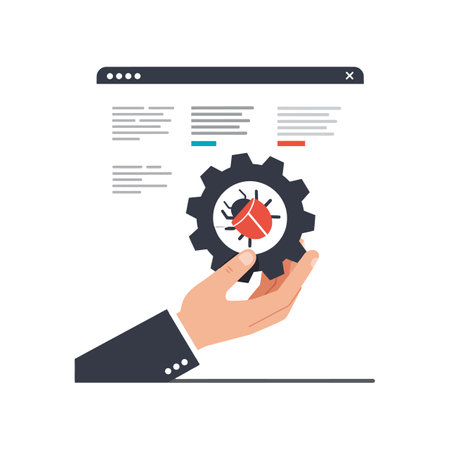 Hand transitions from holding a gear to displaying a bugのイラスト素材