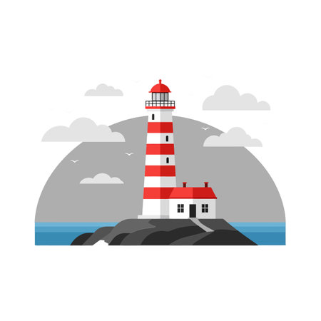 The lighthouse stands tall against a cloudy sky.のイラスト素材
