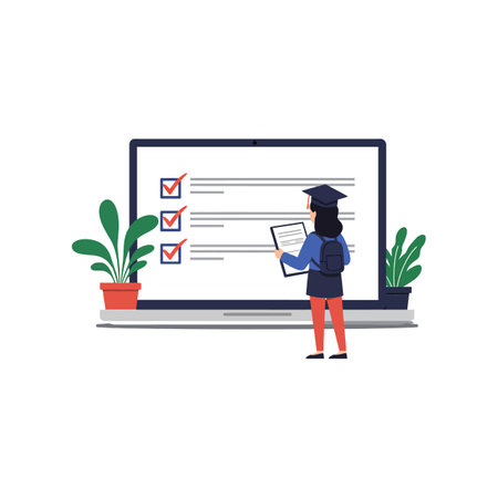 Student transitions from viewing to checking completed tasks.のイラスト素材