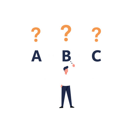 Individual thinks deeply about options represented by letters.のイラスト素材