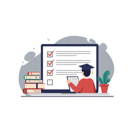 Student transitions from reading to answering exam questions.のイラスト素材