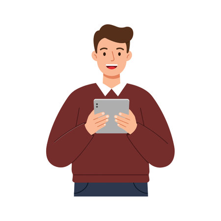 Transitioning from neutral to joyful expression while engagingのイラスト素材