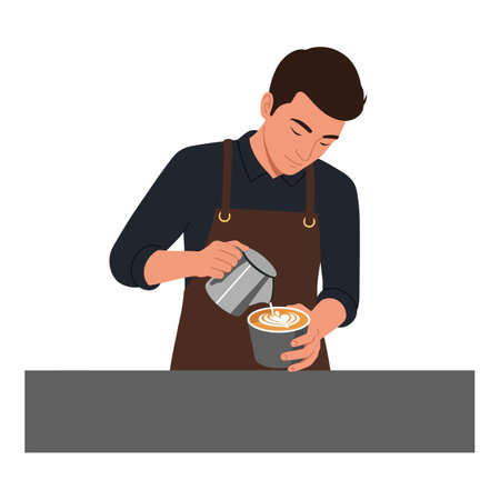The barista skillfully creates beautiful latte art.のイラスト素材