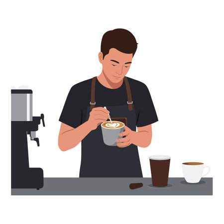 Transition from simple cup to detailed coffee preparation processのイラスト素材