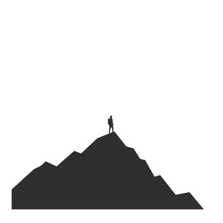 The climber reaches the summit with a triumphant pose.のイラスト素材