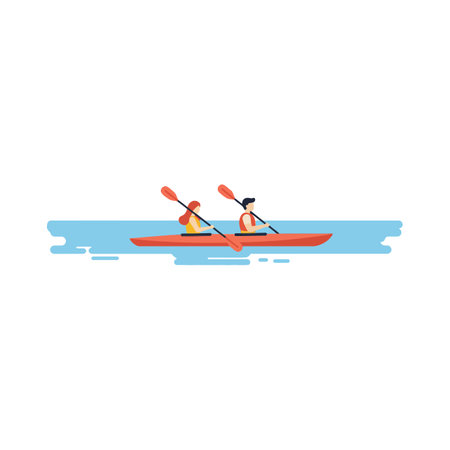 Kayakers propel through water, showcasing teamwork and adventure.のイラスト素材