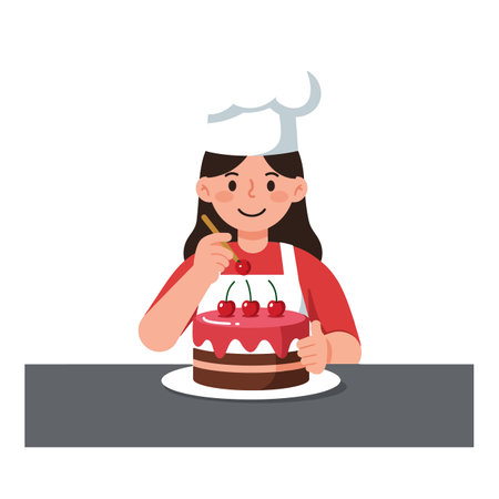 The chef transitions from preparing to decorating the cake.のイラスト素材