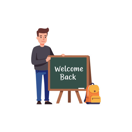 The character changes from holding a sign to a cheerful pose.のイラスト素材