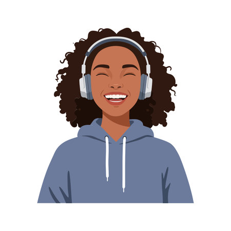 The character smiles joyfully while listening to music.のイラスト素材