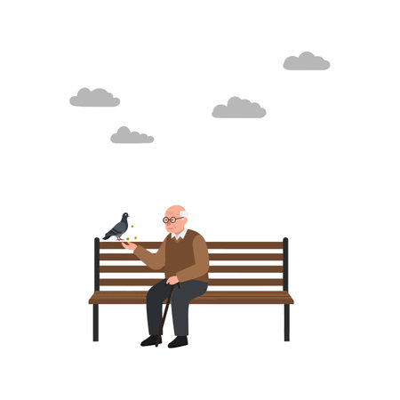 The man interacts with the pigeon in the second frame.のイラスト素材
