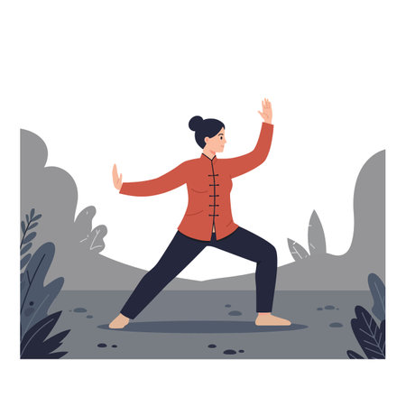 The woman transitions into a new martial arts pose.のイラスト素材