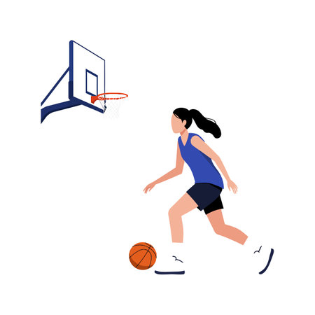 Player moves towards the hoop with confident strides.のイラスト素材